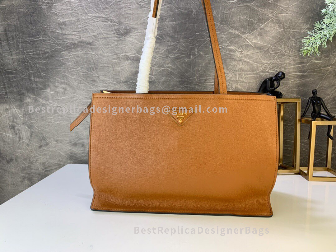 Prada Brown Leather Tote In Grained GHW 122